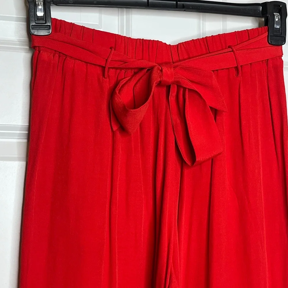 Wilfred Aritizia Red Wide Leg Crop Pants Tie in the Back Small Elastic Waist